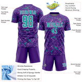 Custom Purple Teal-White Abstract Network Crackle Sublimation Soccer Uniform Jersey