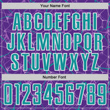 Custom Purple Teal-White Abstract Network Crackle Sublimation Soccer Uniform Jersey