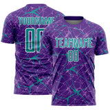Custom Purple Teal-White Abstract Network Crackle Sublimation Soccer Uniform Jersey