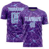 Custom Purple Light Blue-White Abstract Network Crackle Sublimation Soccer Uniform Jersey