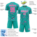 Custom Aqua Pink-White Abstract Network Crackle Sublimation Soccer Uniform Jersey