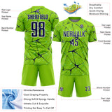 Custom Neon Green Navy-White Abstract Network Crackle Sublimation Soccer Uniform Jersey