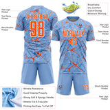 Custom Light Blue Orange-White Abstract Network Crackle Sublimation Soccer Uniform Jersey