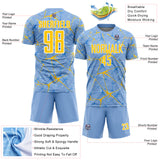 Custom Light Blue Yellow-White Abstract Network Crackle Sublimation Soccer Uniform Jersey