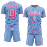 Custom Light Blue Pink-White Abstract Network Crackle Sublimation Soccer Uniform Jersey