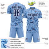 Custom Light Blue Navy-White Abstract Network Crackle Sublimation Soccer Uniform Jersey