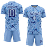 Custom Light Blue Royal-White Abstract Network Crackle Sublimation Soccer Uniform Jersey