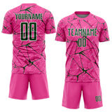 Custom Pink Green-White Abstract Network Crackle Sublimation Soccer Uniform Jersey