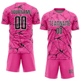 Custom Pink Black-White Abstract Network Crackle Sublimation Soccer Uniform Jersey