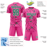 Custom Pink Kelly Green-White Abstract Network Crackle Sublimation Soccer Uniform Jersey