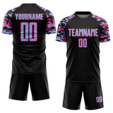 Custom Black Light Blue-Pink Digital Camo Raglan Sleeves Sublimation Soccer Uniform Jersey