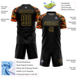 Custom Black Orange-Old Gold Digital Camo Raglan Sleeves Sublimation Soccer Uniform Jersey