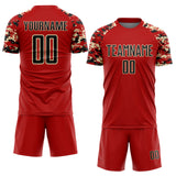 Custom Red Black-Cream Digital Camo Raglan Sleeves Sublimation Soccer Uniform Jersey