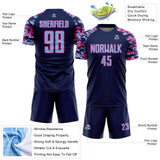 Custom Navy Light Blue-Pink Digital Camo Raglan Sleeves Sublimation Soccer Uniform Jersey