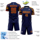 Custom Navy Crimson-Gold Digital Camo Raglan Sleeves Sublimation Soccer Uniform Jersey