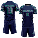 Custom Navy Teal-Gray Digital Camo Raglan Sleeves Sublimation Soccer Uniform Jersey
