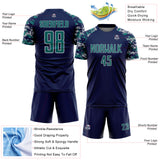 Custom Navy Teal-Gray Digital Camo Raglan Sleeves Sublimation Soccer Uniform Jersey