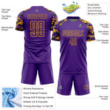 Custom Purple Black-Gold Digital Camo Raglan Sleeves Sublimation Soccer Uniform Jersey