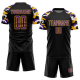 Custom Black Purple Gold-White Digital Camo Raglan Sleeves Sublimation Soccer Uniform Jersey