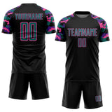 Custom Black Teal Purple-Pink Digital Camo Raglan Sleeves Sublimation Soccer Uniform Jersey