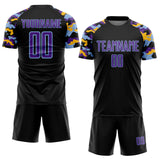 Custom Black Purple Light Blue-Gold Digital Camo Raglan Sleeves Sublimation Soccer Uniform Jersey