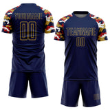 Custom Navy Red Old Gold-White Digital Camo Raglan Sleeves Sublimation Soccer Uniform Jersey