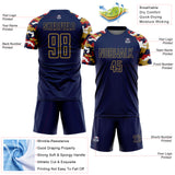 Custom Navy Red Old Gold-White Digital Camo Raglan Sleeves Sublimation Soccer Uniform Jersey