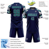 Custom Navy Teal Gray-White Digital Camo Raglan Sleeves Sublimation Soccer Uniform Jersey