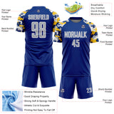 Custom Royal Gray Yellow-White Digital Camo Raglan Sleeves Sublimation Soccer Uniform Jersey
