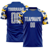 Custom Royal Gray Yellow-White Digital Camo Raglan Sleeves Sublimation Soccer Uniform Jersey