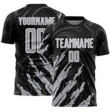 Custom Black Gray-White Brush Stroke Splatter Liquid Swirl Sublimation Soccer Uniform Jersey