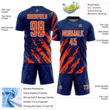 Custom Navy Orange-White Brush Stroke Splatter Liquid Swirl Sublimation Soccer Uniform Jersey