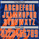 Custom Navy Orange-White Brush Stroke Splatter Liquid Swirl Sublimation Soccer Uniform Jersey