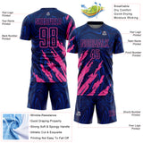 Custom Navy-Pink Brush Stroke Splatter Liquid Swirl Sublimation Soccer Uniform Jersey