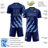 Custom Navy-Light Blue Brush Stroke Splatter Liquid Swirl Sublimation Soccer Uniform Jersey