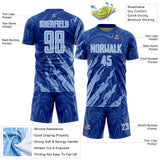 Custom Royal Light Blue-White Brush Stroke Splatter Liquid Swirl Sublimation Soccer Uniform Jersey