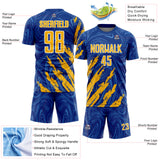Custom Royal Gold-White Brush Stroke Splatter Liquid Swirl Sublimation Soccer Uniform Jersey