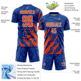 Custom Royal Orange-White Brush Stroke Splatter Liquid Swirl Sublimation Soccer Uniform Jersey