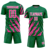 Custom Kelly Green Pink-White Brush Stroke Splatter Liquid Swirl Sublimation Soccer Uniform Jersey