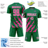 Custom Kelly Green Pink-White Brush Stroke Splatter Liquid Swirl Sublimation Soccer Uniform Jersey