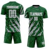 Custom Green Gray-White Brush Stroke Splatter Liquid Swirl Sublimation Soccer Uniform Jersey
