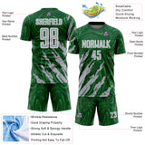 Custom Green Gray-White Brush Stroke Splatter Liquid Swirl Sublimation Soccer Uniform Jersey