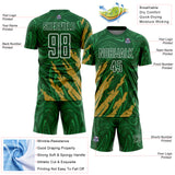 Custom Green Old Gold-White Brush Stroke Splatter Liquid Swirl Sublimation Soccer Uniform Jersey