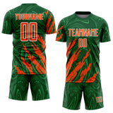 Custom Green Orange-White Brush Stroke Splatter Liquid Swirl Sublimation Soccer Uniform Jersey