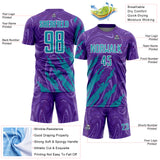 Custom Purple Teal-White Brush Stroke Splatter Liquid Swirl Sublimation Soccer Uniform Jersey