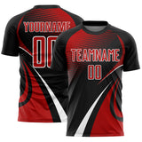 Custom Black Red-White Halftone Dot Dynamic Curve Stripe Sublimation Soccer Uniform Jersey