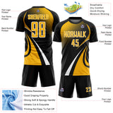 Custom Black Gold-White Halftone Dot Dynamic Curve Stripe Sublimation Soccer Uniform Jersey