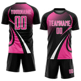 Custom Black Pink-White Halftone Dot Dynamic Curve Stripe Sublimation Soccer Uniform Jersey