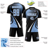 Custom Black Light Blue-White Halftone Dot Dynamic Curve Stripe Sublimation Soccer Uniform Jersey