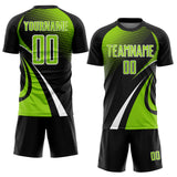 Custom Black Neon Green-White Halftone Dot Dynamic Curve Stripe Sublimation Soccer Uniform Jersey